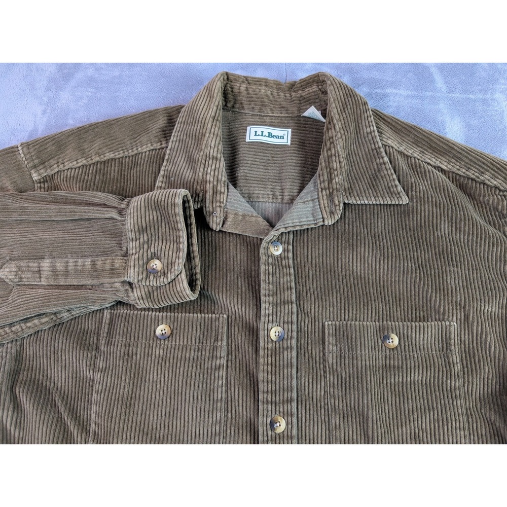 VTG LL Bean Oversized Thick Corduroy Shirt Jacket Shacket Brownish Green Mens XL